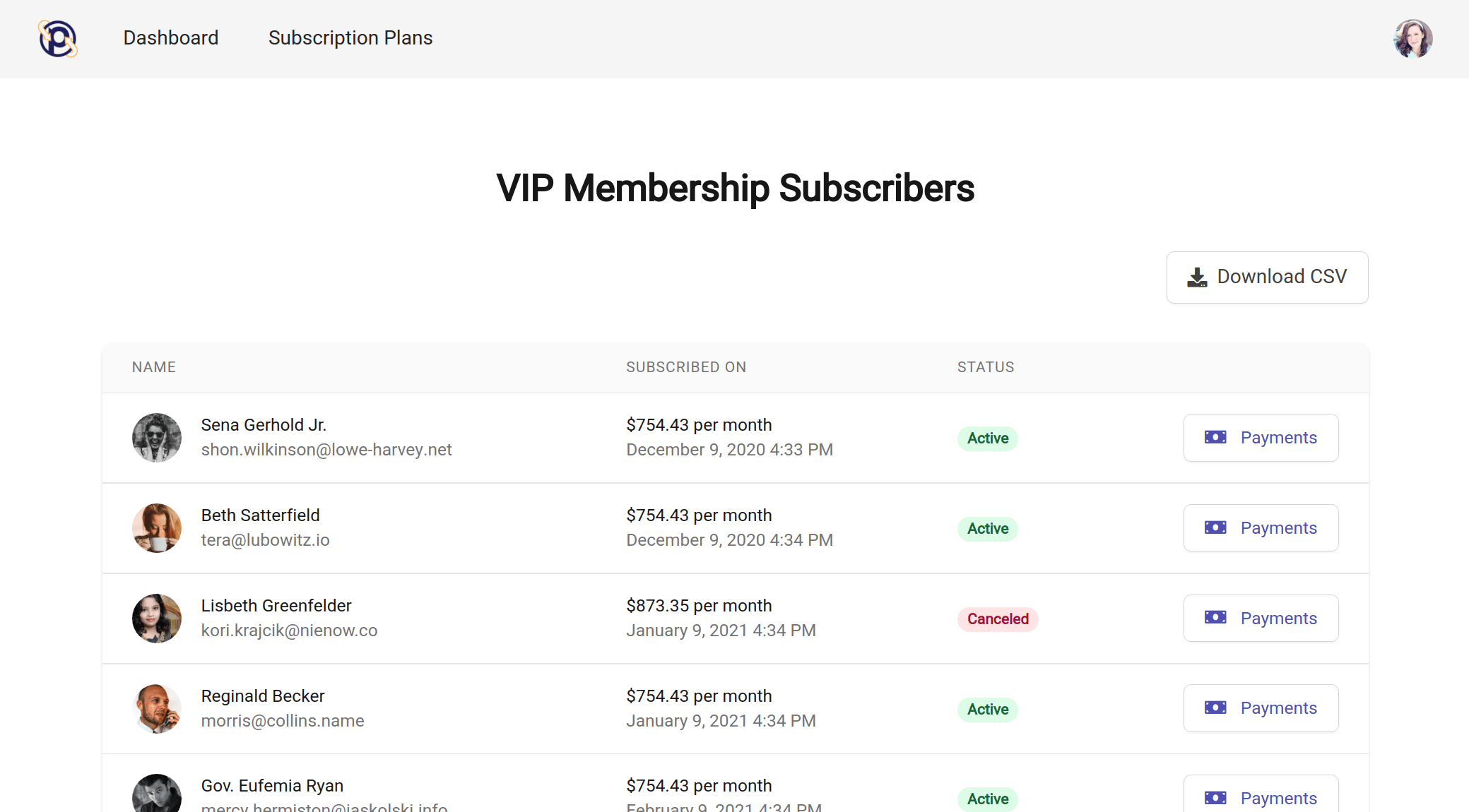 Subscriber management interface